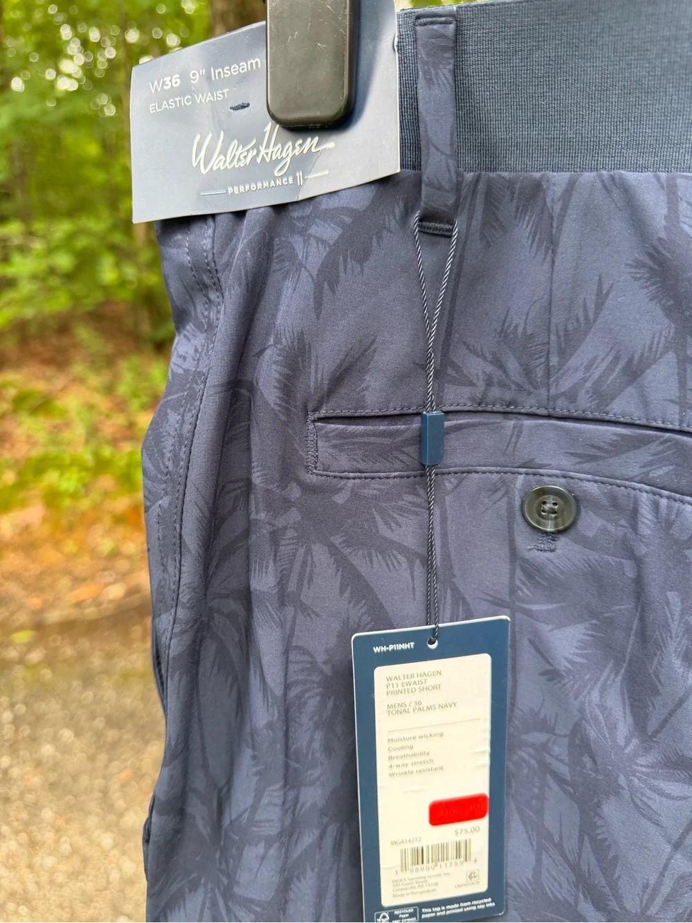 Walter Hagen Navy Palm-Print Performance Shorts